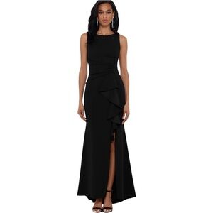 Betsy and Adam "CHRISTINE"‎ SCUBA CREPE RUFFLED BOW GOWN 14 P Black